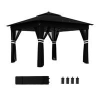 Outsunny 3x3(m) Pop Up Gazebo w/ Solar-Powered LED Lights Netting Black