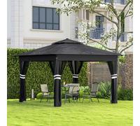Outsunny 3x3(m) Pop Up Gazebo w/ Solar-Powered LED Lights Netting Grey - Black - Steel, Oxford Cloth - 336L x 336W x 270Hcm