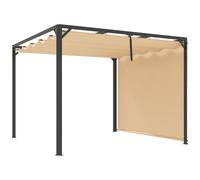 Outsunny 3x3m Aluminium Garden Pergola with Retractable Roof & Side Wall Panel, Rust-Resistant Outdoor Patio Canopy, Khaki Aosom UK