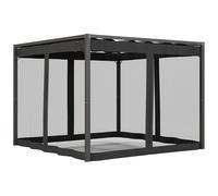 Outsunny 3x3m Retractable Garden Pergola Gazebo Shelter with Mesh Netting, Versatile Sun Shade Canopy for Patio & Deck, Dark Grey Aosom UK