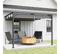 Outsunny 3x3m Wall Mounted Outdoor Pergola with Retractable Canopy, Grey - UV-Resistant Metal Frame 84C-180V00GY