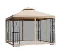 Outsunny 3X3Metre Gazebo Patio Pavilion Canopy Tent With Netting And Shelf In Beige Beige