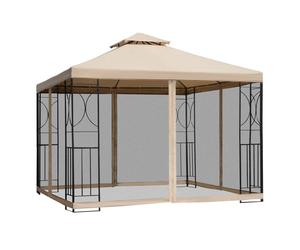 Outsunny 3X3Metre Gazebo Patio Pavilion Canopy Tent With Netting And Shelf In Beige Beige