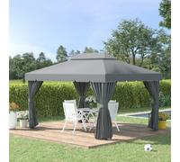 Outsunny 3x4m 2-Tier Gazebo Aluminium Garden Marquee Party Tent Coffee - Dark Grey - 390cm x 290cm x 270cm