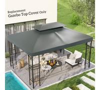 Outsunny 3x4m Gazebo Replacement Roof Canopy 2 Tier Top UV Cover Patio Cream - 4L x 3Wm - Polyester - Dark Grey