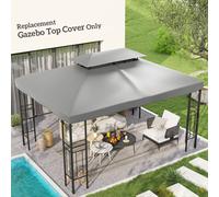 OUTSUNNY 3x4m Gazebo Replacement Roof Canopy 2 Tier Top UV Cover Garden Patio in Light Grey Outsunny Light Grey