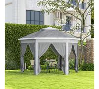 Outsunny 3x4m Hexagon Gazebo w/ Mesh Curtains Outdoor Garden, Dark Grey