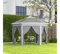 Outsunny 3x4m Hexagon Gazebo w/ Mesh Curtains Outdoor Garden, Beige