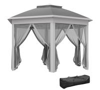 Outsunny 3x4m Hexagon Gazebo w/ Mesh Curtains Outdoor Garden, Dark Grey