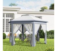 Outsunny 3x4m Hexagon Gazebo w/ Metal Frame Mesh Curtains Outdoor Garden, Grey