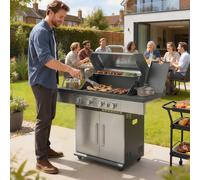 Outsunny 4+1 Burner Gas BBQ Grill, Portable Gas Barbecue Grill