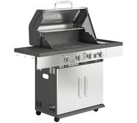 Outsunny 4+1 Burner Gas BBQ Grill, Portable Gas Barbecue Grill with Side Burner, Warming Rack, Side Shelf, Storage Cabinet