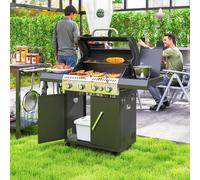 Outsunny Black 4+1 Burner Gas Barbecue Grill with Clear View Lid and Thermometer - Size: 110 x 54 x 135cm - Wilko