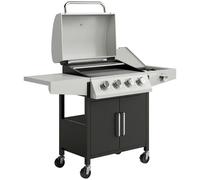 Outsunny 4+1 Burner Gas BBQ Grill with Side Burner, 50000 BTU Steel Portable Gas Barbecue Grill with Built-in Thermometer, Lid