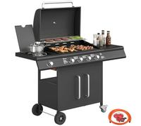 Outsunny Burner Gas Bbq Grill, Gas Barbecue Trolley With Side Table, Black