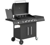 Outsunny 4+1 Burner Gas BBQ Grill with Storage Cabinet, 15.2 kW Gas Barbecue Trolley with Side Table, 4 Wheels, Warming Rack