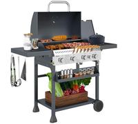Outsunny 4+1 Gas Burner Grill 12.5 kW with Wheels Warming Rack Black