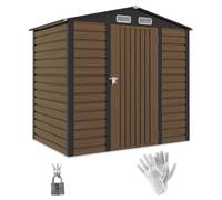 Outsunny 4.3 x 6.2 ft Garden Shed, Galvanised Metal Shed, Easy to Assemble, with Lockable Door, Gloves and 2 Vents Outdoor Tool Storage, Oak Brown