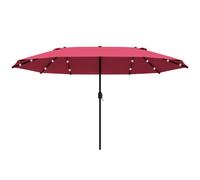 OUTSUNNY 4.4m Double-Sided Sun Umbrella Patio Parasol with LED Solar Lights for Garden in Red Outsunny Red