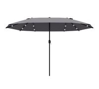 Outsunny 4.4m Double-Sided Sun Umbrella Garden Parasol Patio Sun Shade Outdoor with LED Solar Light, NO BASE INCLUDED, Dark Grey Grey