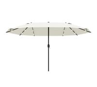Outsunny 4.4m Double-Sided Sun Umbrella Garden Parasol Patio Sun Shade Outdoor with LED Solar Light, NO BASE INCLUDED, Cream White Cream
