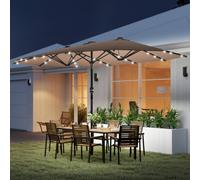 Outsunny 4.4m Double-Sided Sun Umbrella Patio Parasol with LED Solar Lights for