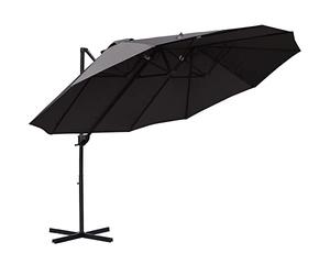 Outsunny 4.4m Large Garden Parasol, Double-Sided Cantilever Parasol with Base Included, Patio Umbrella Sun Shade with Steel Pole 12 Ribs Crank Handle Easy Lift Twin Canopy, Grey