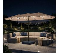 Outsunny 4.5M Double Sided Garden Parasol W/ 60 Solar Led Lights In Khaki Khaki