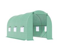 Outsunny 4.5m x 2m Walk-In Polytunnel Greenhouse, with Steel Frame, PE Cover, Roll-Up Door and 6 Windows, Green Green