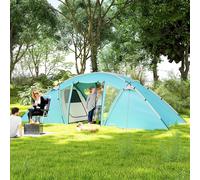 Outsunny 4-6 Man Family Camping Tent w/ 2 Bedrooms and a Living Room, Waterproof Tunnel Tent w/Sewn In Groundsheet, Doors, Windows, Carry Bag, Blue