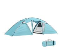 Outsunny 4-6 Man Family Camping Tent w/ 2 Bedrooms and a Living Room, Waterproof Tunnel Tent w/Sewn In Groundsheet, Doors, Windows, Carry Bag, Blue