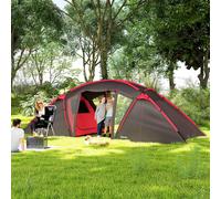 Outsunny 4-6 Man Family Camping Tent w/ 2 Bedrooms and a Living Room, Waterproof Tunnel Tent w/Sewn In Groundsheet, Doors, Windows, Carry Bag, Grey