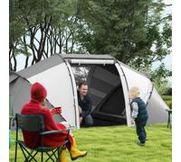 Outsunny 4-6 Man Camping Tent w/Two Bedroom, Hiking Sun Shelter, UV Protection Tunnel Tent, Charcoal Grey and White