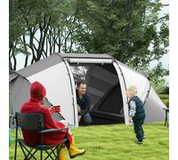 Outsunny 4-6 Man Camping Tent with Living Area and 2 Bedrooms, Hiking Sun Shelter, UV Protection Tunnel Tent, Charcoal Grey and White
