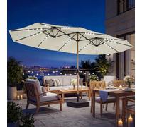 Outsunny 4.6m Double Sided Garden Parasol with 48 Solar LED Lights - Cream