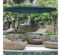 Outsunny 4.6m Large Garden Parasol Double-Sided Sun Umbrella Patio Market Canopy Shade Outdoor Dark Green - NO BASE