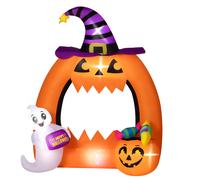 Outsunny 4.9FT Tall Halloween Inflatable Pumpkin Archway with Cute Ghost, Blow-Up Outdoor Halloween Decoration with LED Lights for Lawn Aosom UK