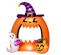 Outsunny 4.9FT Tall Halloween Inflatable Pumpkin Archway with Cute Ghost, Blow-Up Outdoor Halloween Decoration with LED Lights for Lawn, Garden, Party