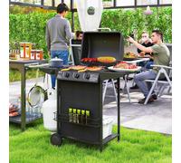 Outsunny 4 Burner Gas Barbecue Grill Portable Gas BBQ Grill with Lid, Black
