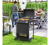 Outsunny 4 Burner Gas Barbecue Grill Portable Gas Bbq Grill With Lid, Black Black