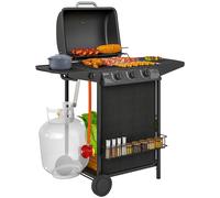Outsunny 4 Burner Gas Barbecue Grill Portable Gas BBQ Grill with Lid - Black | TJ Hughes