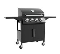 Outsunny 3 Burner Gas Grill Portable BBQ Trolley w/ 4 Wheels and Side Shelves - Black - Carbon Steel - 132cm x 60cm x 109cm