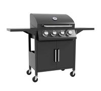 Outsunny 4 Burner Gas Grill Portable BBQ Trolley w/ 4 Wheels and Side Shelves