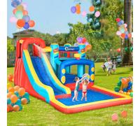 Outsunny 4 in 1 Kids Bouncy Castle with Slide Pool Trampoline Climbing Wall Blower, Multi