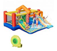 Outsunny 4 in 1 Kids Bouncy Castle Extra Large Double Slides & Trampoline Design Inflatable House Pool Climbing Wall with Blower Carrybag for Kids Age 3-8, 3.8 x 3.7 x 2.3m
