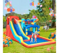 OUTSUNNY 4 in 1 Inflatable Bouncy Castle with Slide Pool Trampoline Climbing in Blue Outsunny Blue