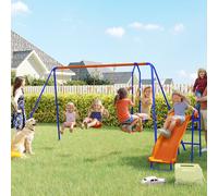 Outsunny 4 in 1 Metal Kids Swing Set with Double Swings - Glider - Slide - Ladder | TJ Hughes