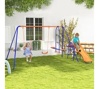 Outsunny 4 in 1 Metal Kids Swing Set with Double Swings - Glider - Slide - Ladder | TJ Hughes