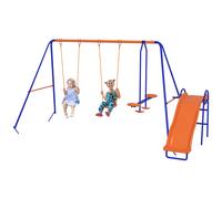 Outsunny 4 in 1 Metal Kids Swing Set w/ Double Swings, Glider, Slide, Ladder