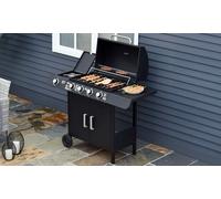Outsunny 4 Burner Gas BBQ/Grill with Side Burner - Black, Black